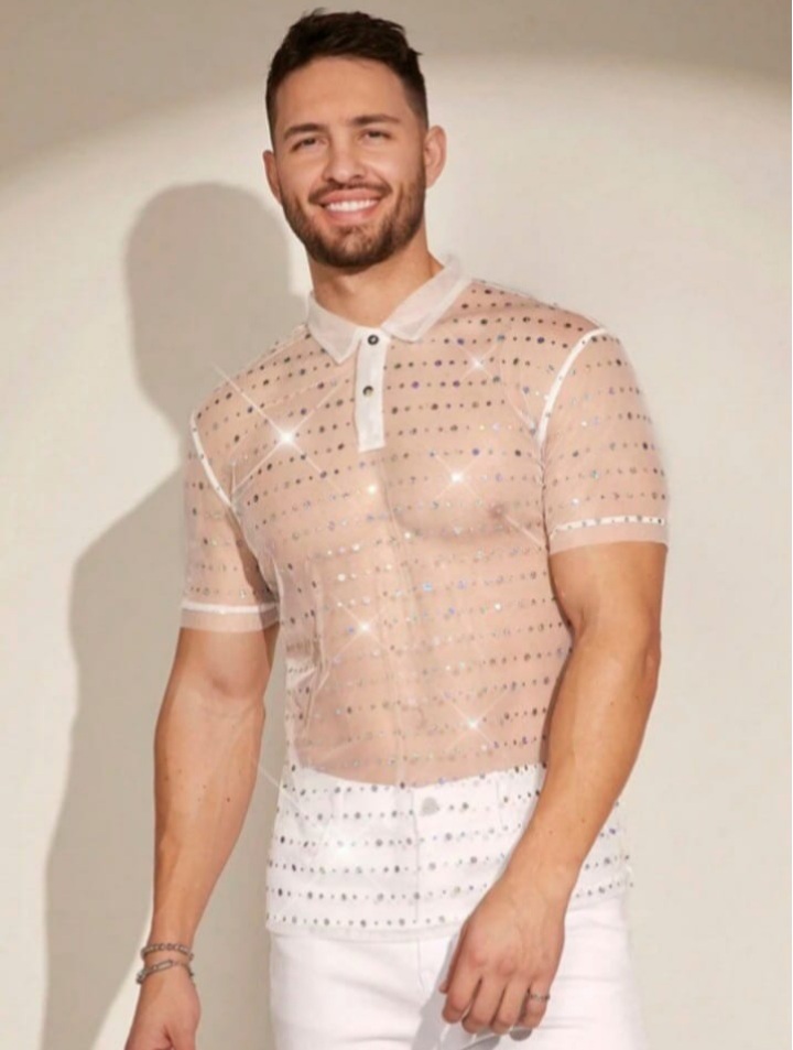 Men's Rhinestone Emblished Knit Casual T-Shirt